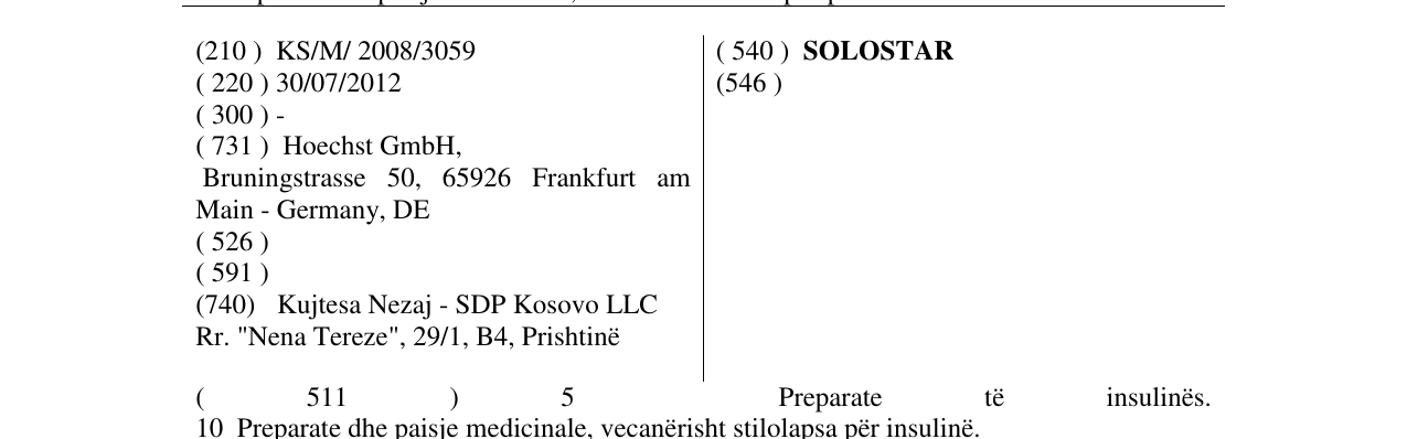 Zëri i markës SOLOSTAR në buletin