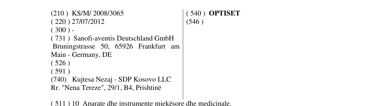 Zëri i markës OPTISET në buletin