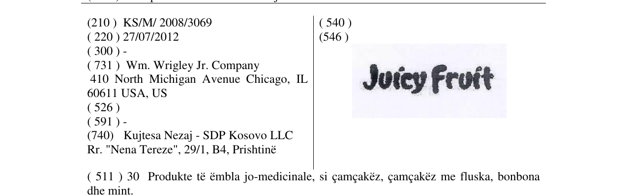 Zëri i markës Juicy Fruit në buletin