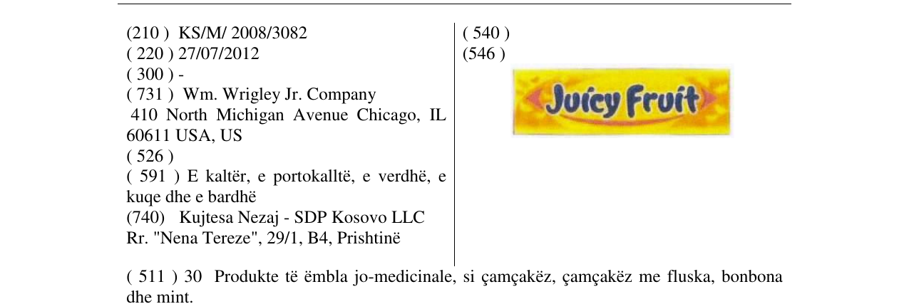 Zëri i markës Juicy Fruit në buletin