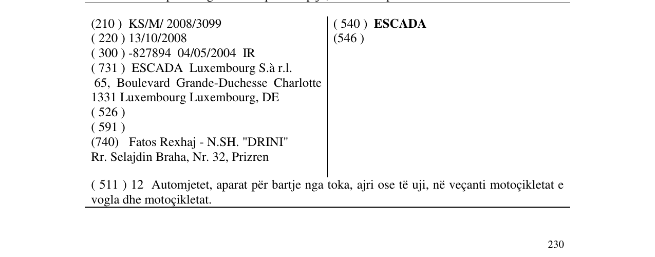 Zëri i markës ESCADA në buletin