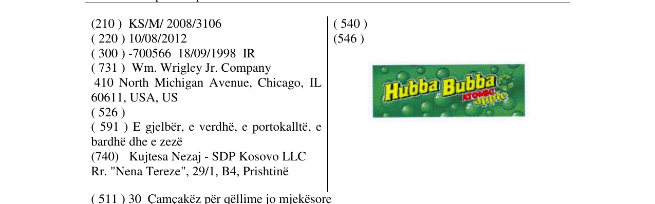 Zëri i markës Hubba Bubba në buletin