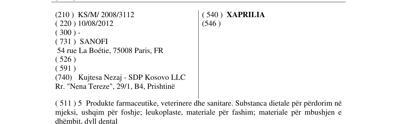 Zëri i markës XAPRILIA në buletin