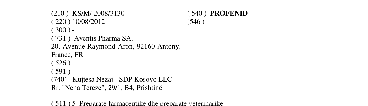 Zëri i markës PROFENID në buletin