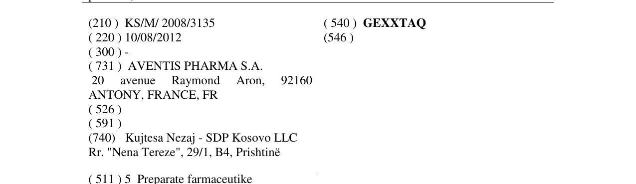 Zëri i markës GEXXTAQ në buletin