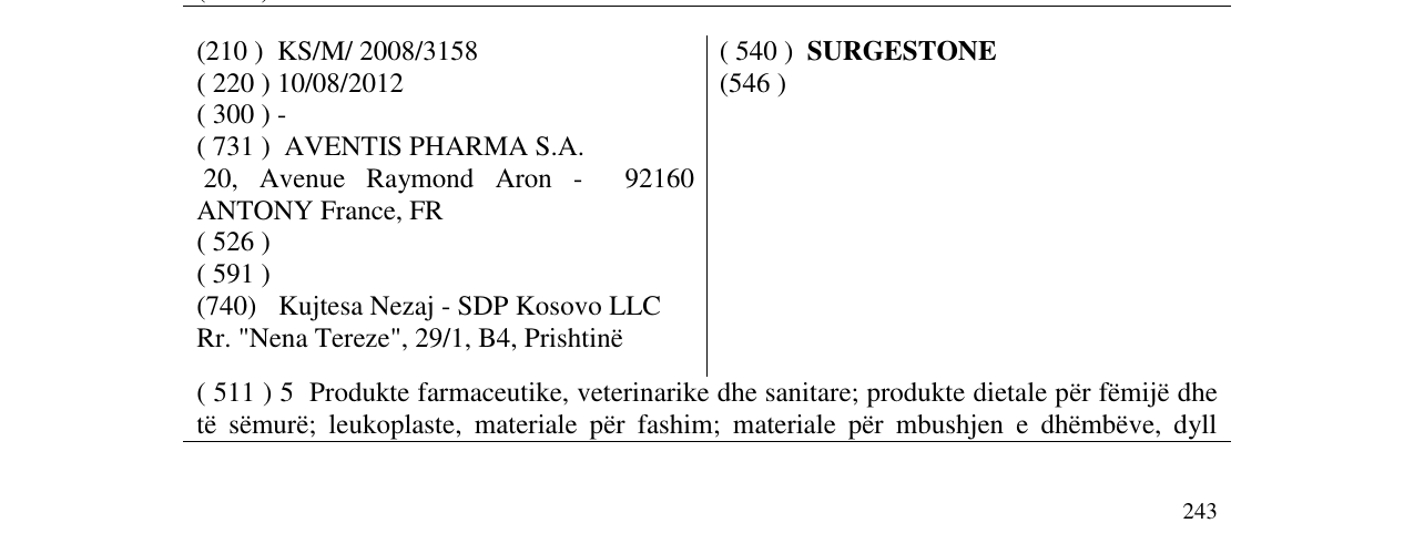 Zëri i markës SURGESTONE në buletin