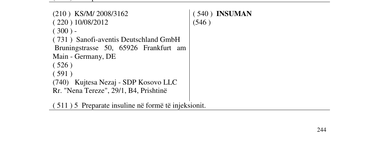 Zëri i markës INSUMAN në buletin