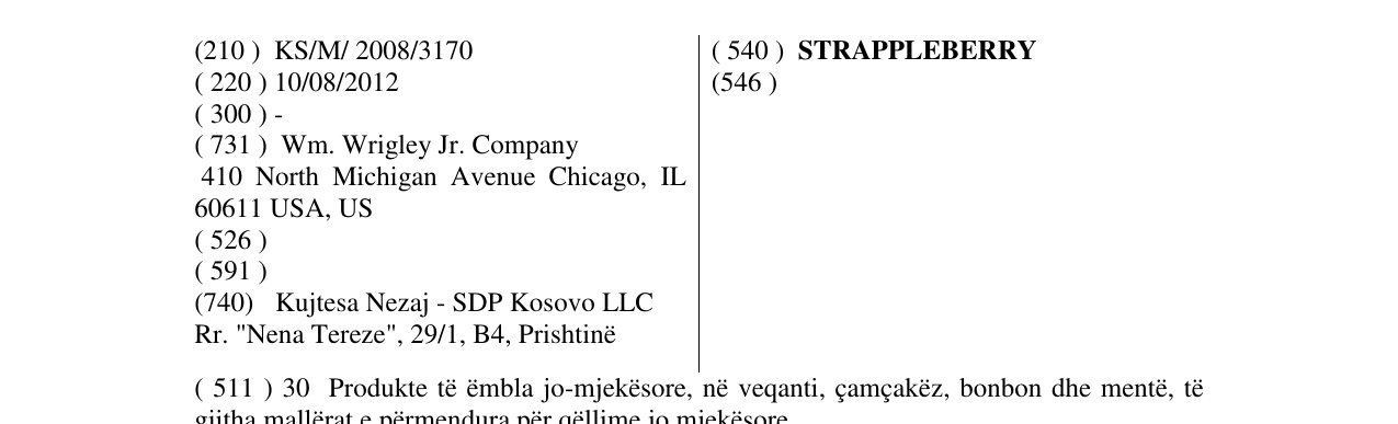 Zëri i markës STRAPPLEBERRY në buletin