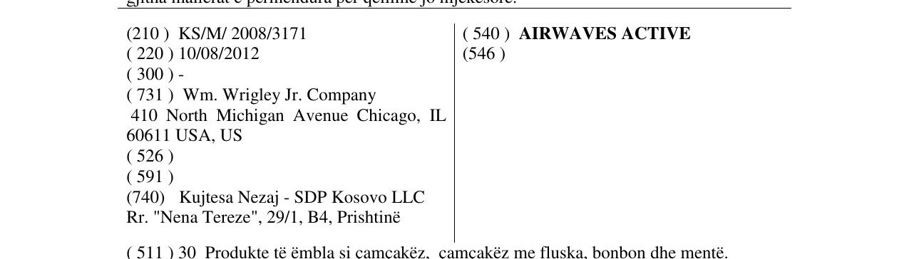 Zëri i markës AIRWAVES ACTIVE në buletin
