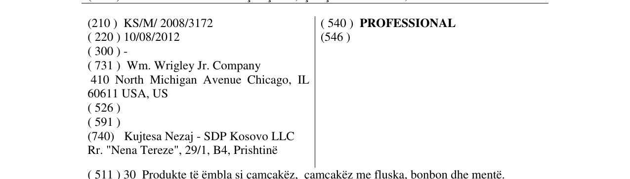 Zëri i markës PROFESSIONAL në buletin