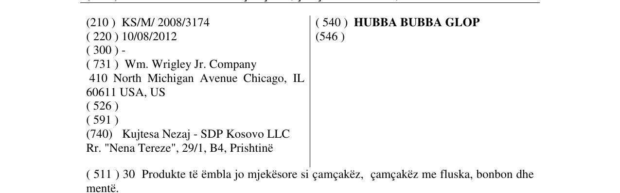 Zëri i markës HUBBA BUBBA GLOP në buletin