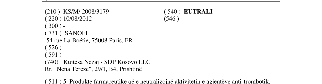 Zëri i markës EUTRALI në buletin