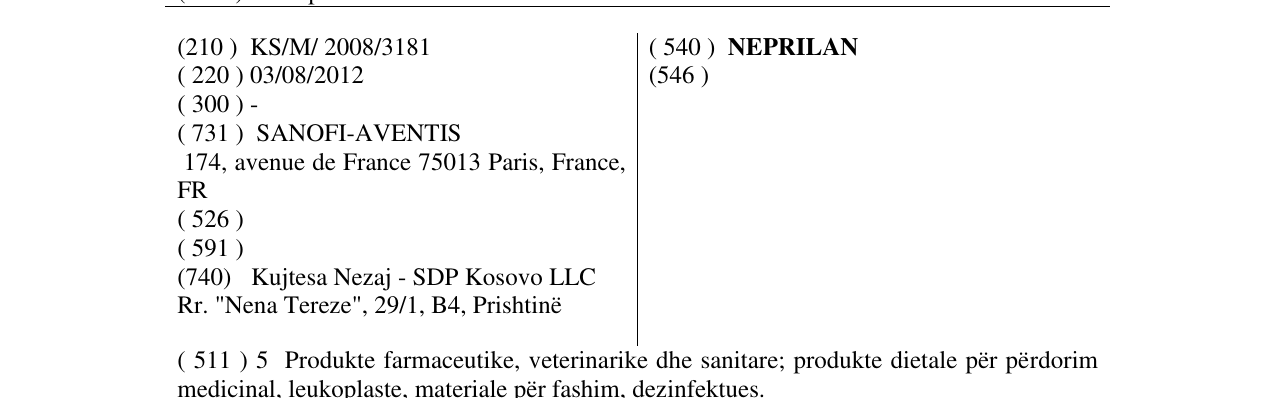 Zëri i markës NEPRILAN në buletin