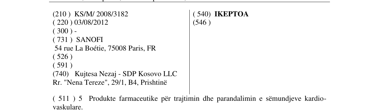 Zëri i markës IKEPTOA në buletin