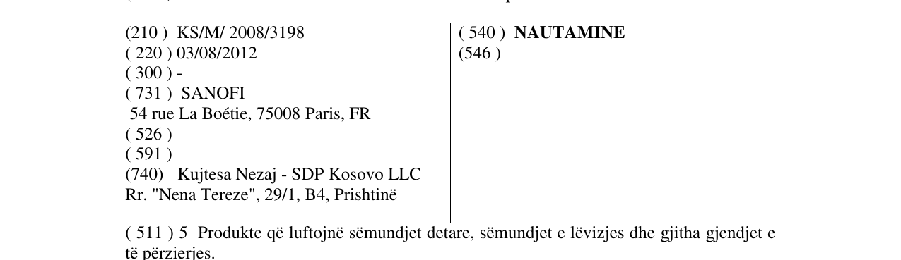 Zëri i markës NAUTAMINE në buletin