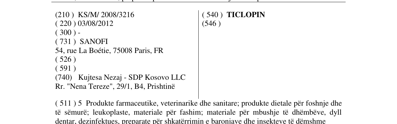 Zëri i markës TICLOPIN në buletin