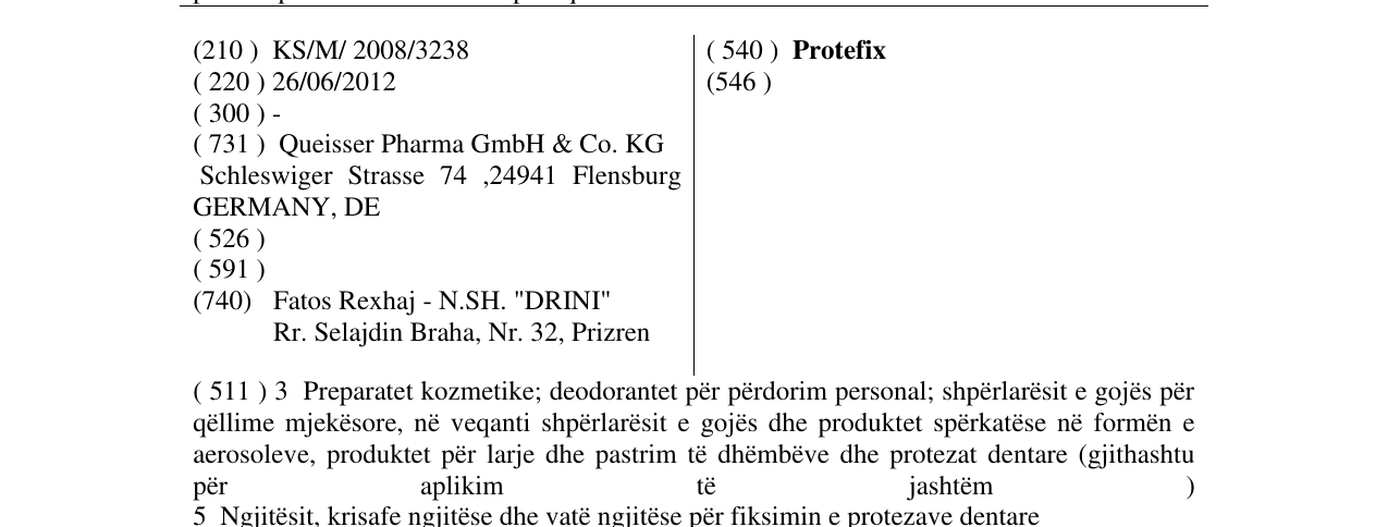 Zëri i markës Protefix në buletin
