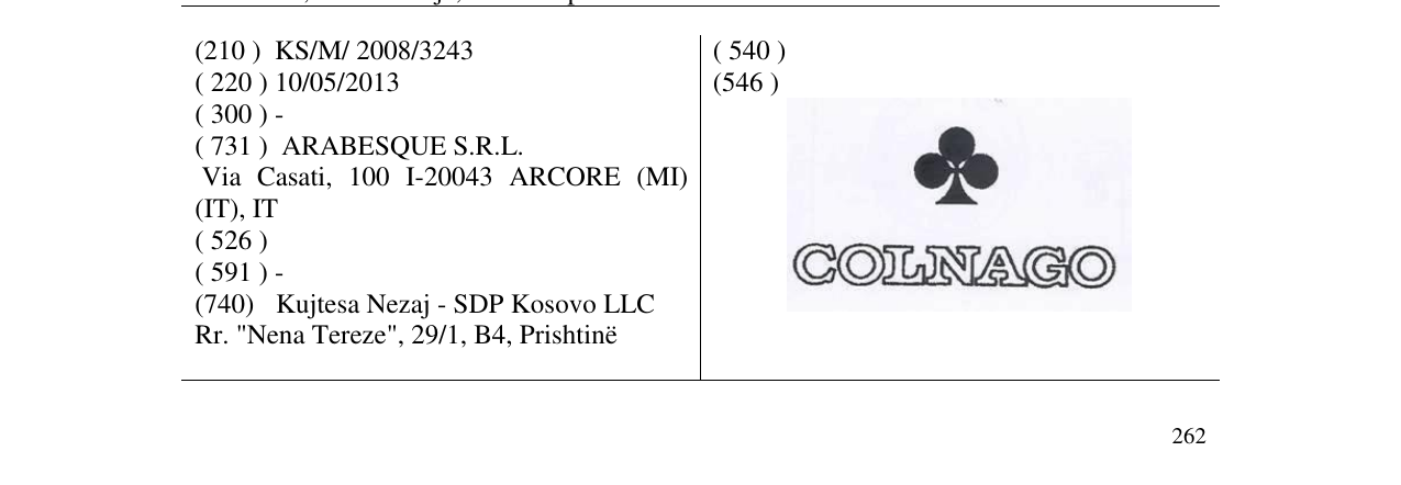 Zëri i markës COLNAGO në buletin