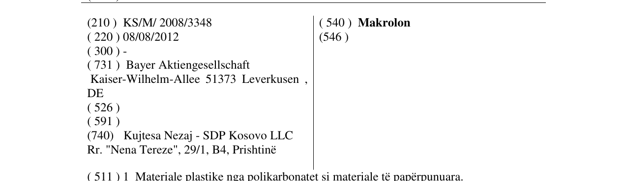 Zëri i markës Makrolon në buletin