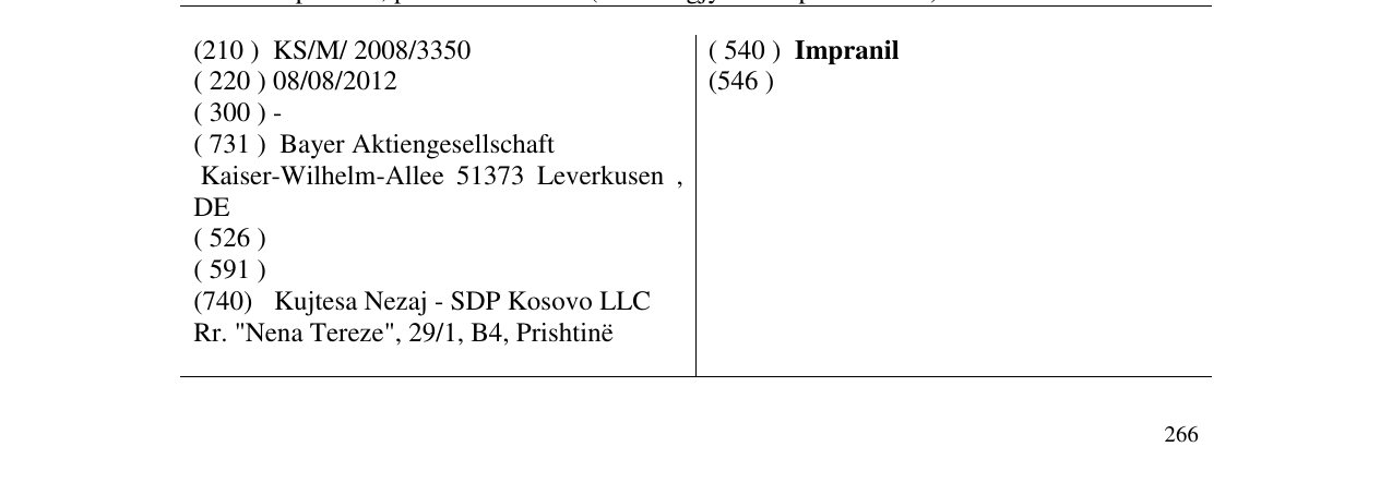 Zëri i markës Impranil në buletin