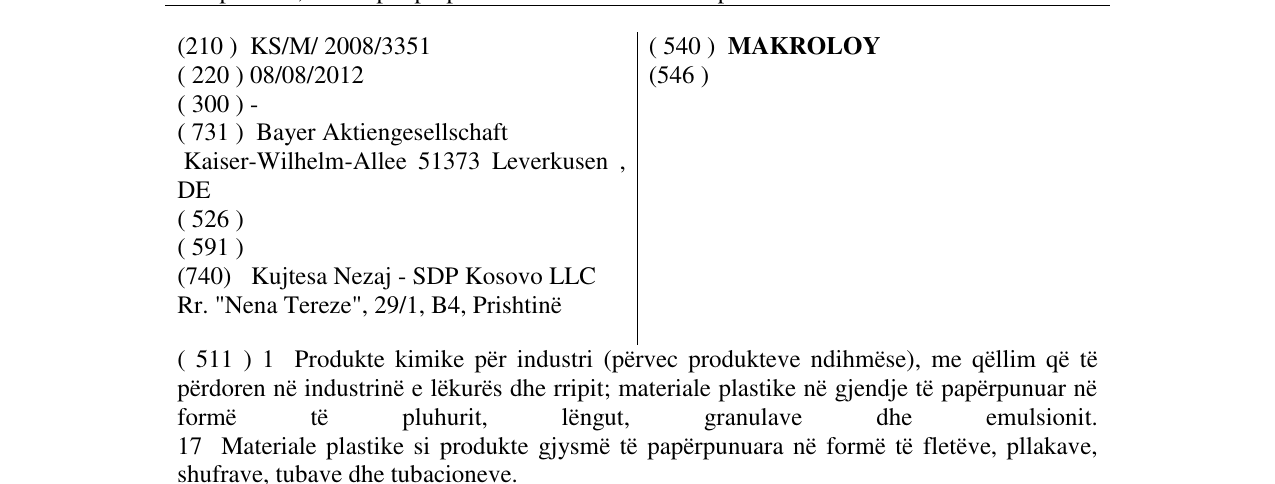 Zëri i markës MAKROLOY në buletin