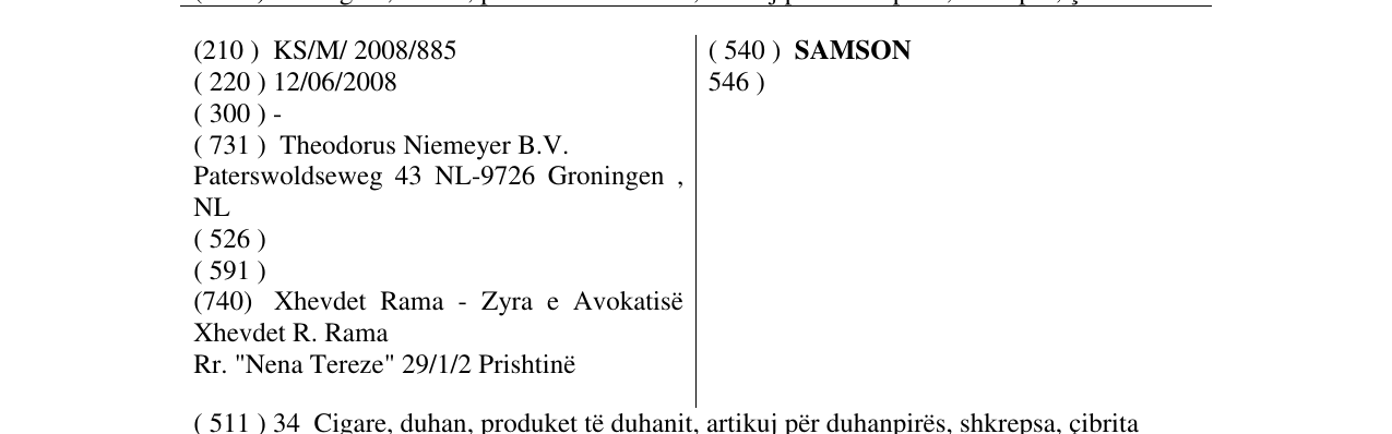 Zëri i markës SAMSON 546 ) në buletin