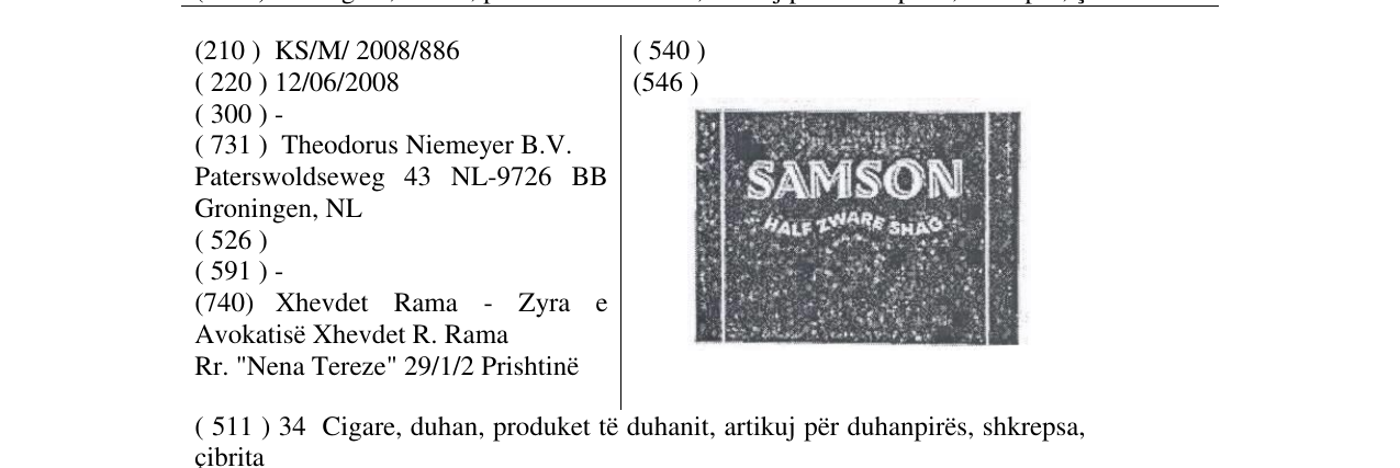 Zëri i markës SAMSON në buletin