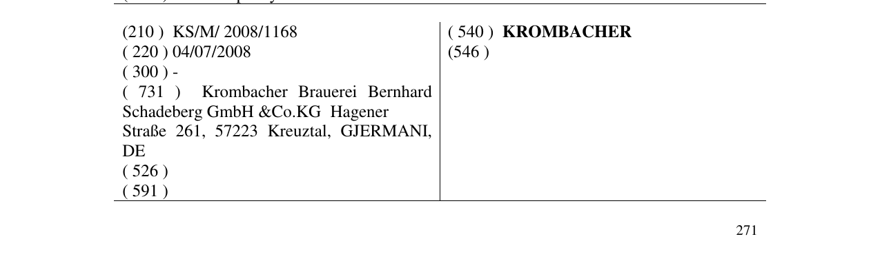 Zëri i markës KROMBACHER në buletin