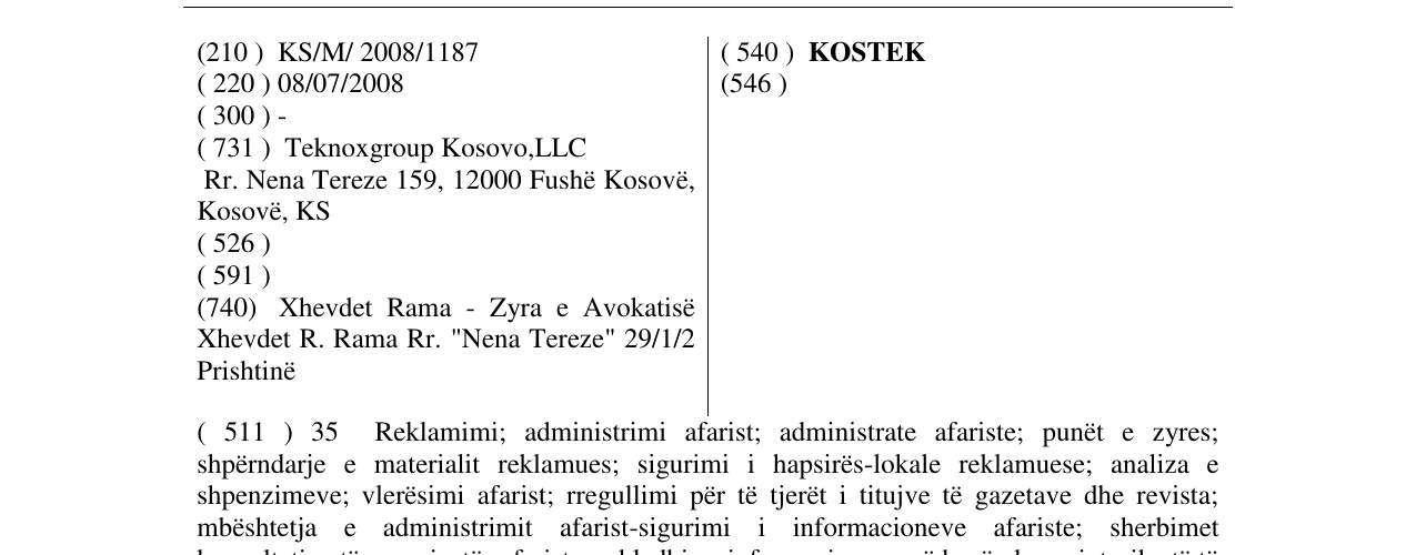 Zëri i markës KOSTEK në buletin