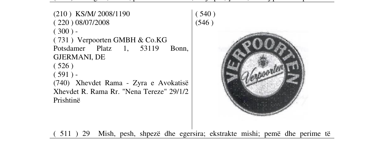 Zëri i markës VERPOORTEN - FIG. në buletin