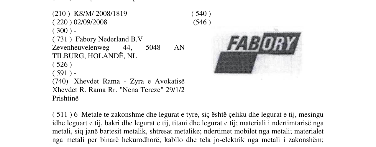 Zëri i markës FABORY në buletin