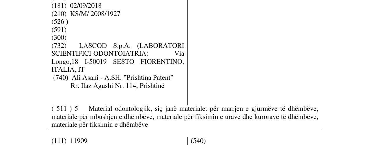 The entry of the trademark LASCOD in the bulletin