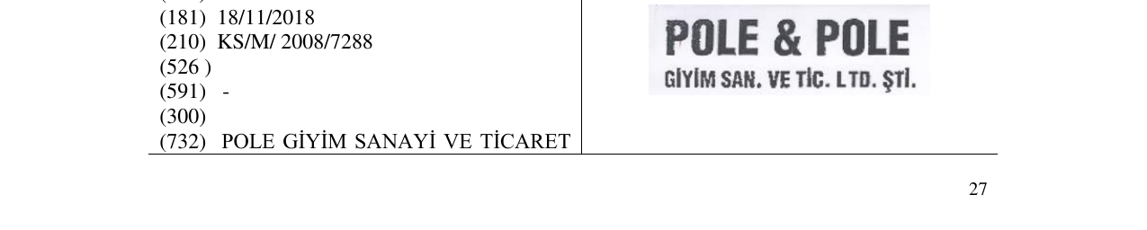 Zëri i markës POLE & POLE GIYIM SAN. VE TIC. LTD. STI. në buletin