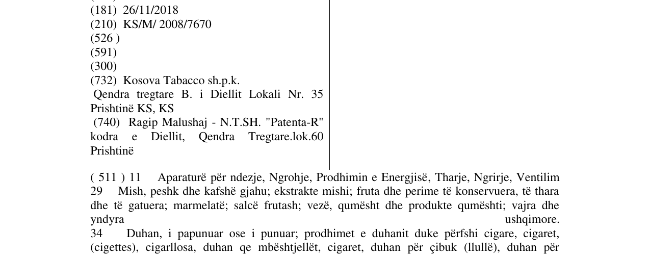 Zëri i markës Kosova Tobacco në buletin