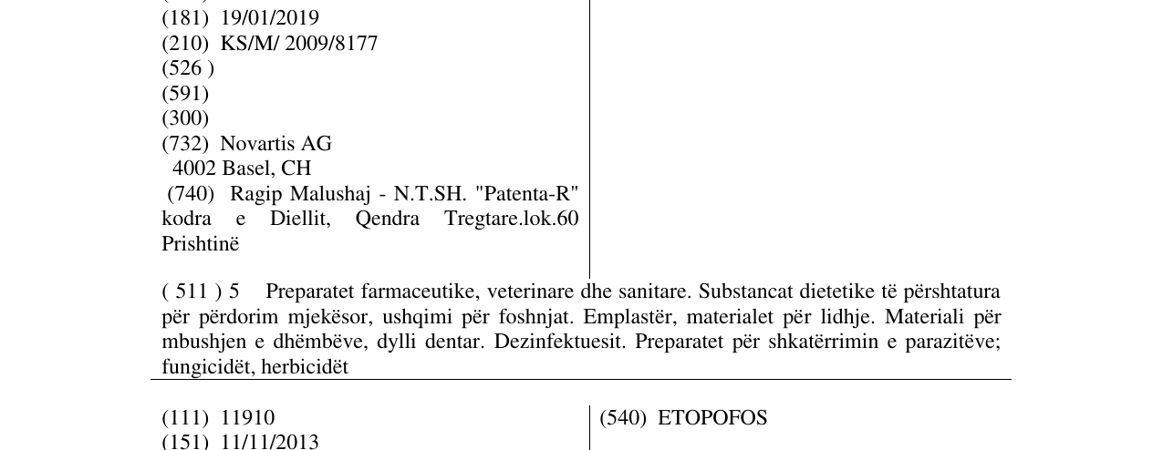 Zëri i markës CARDOGREL në buletin