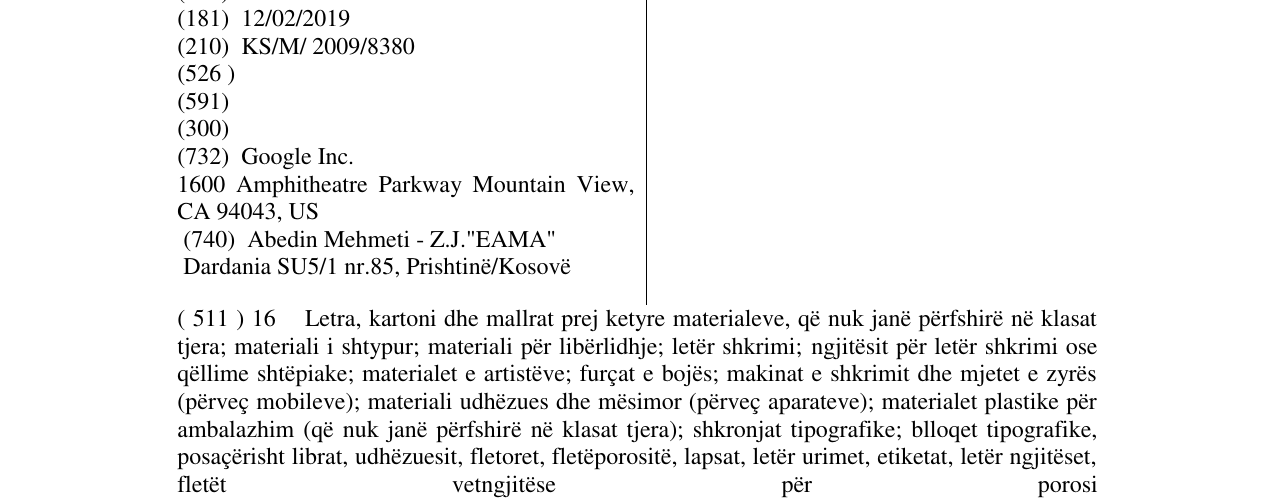 Zëri i markës GOOGLE në buletin