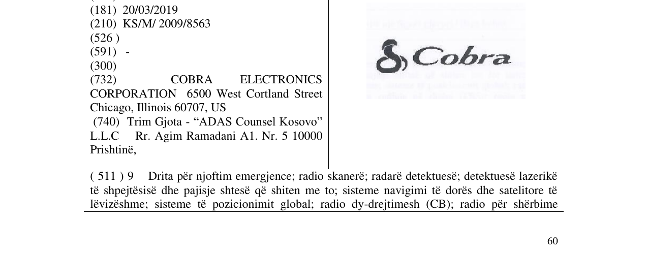 Zëri i markës Cobra në buletin