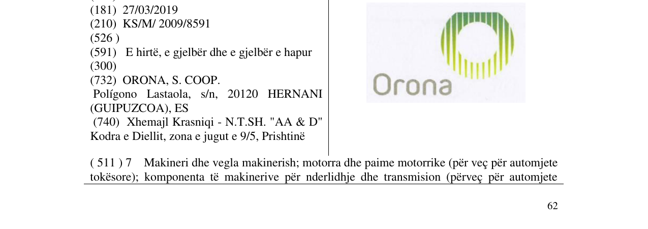 Zëri i markës Orona në buletin
