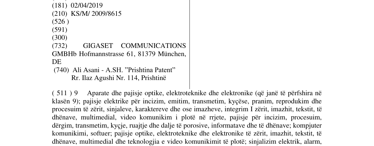Zëri i markës Gigaset në buletin