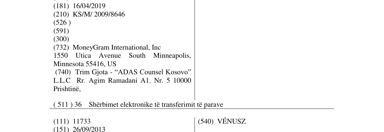 Zëri i markës MONEYGRAM në buletin