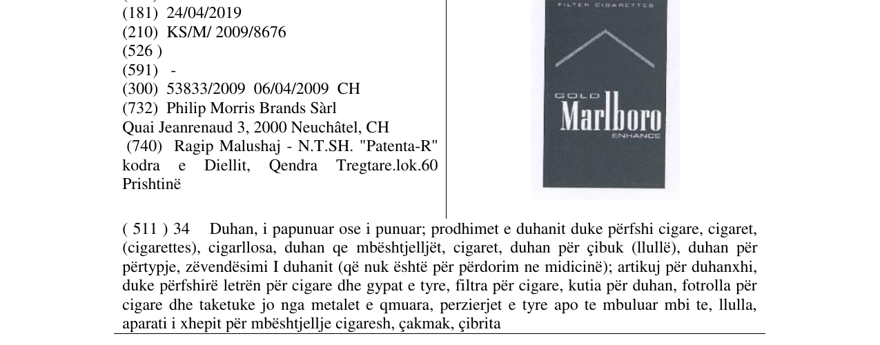 Zëri i markës MARLBORO në buletin