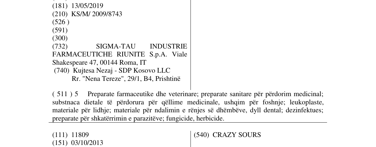Zëri i markës SIGMA-TAU në buletin