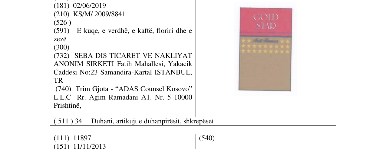 Zëri i markës GOLD STAR në buletin