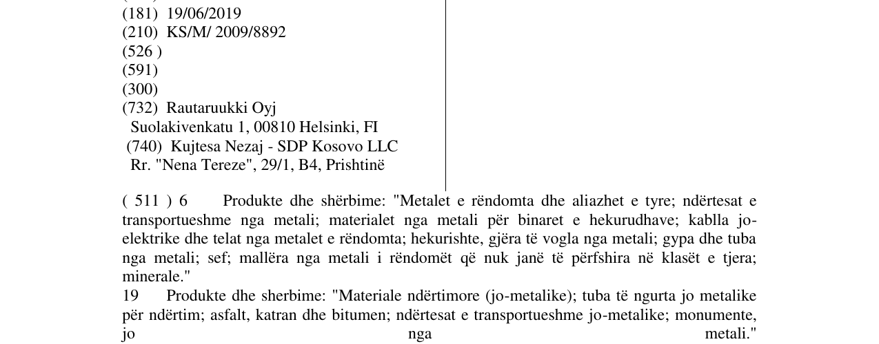 Zëri i markës FINNERA në buletin