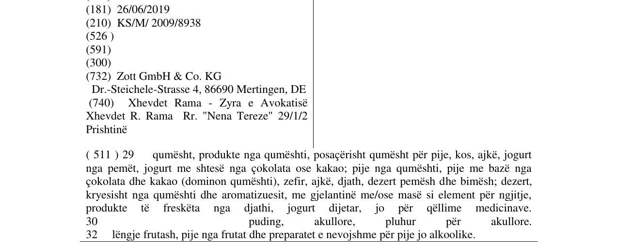 Zëri i markës CREMABELLA në buletin