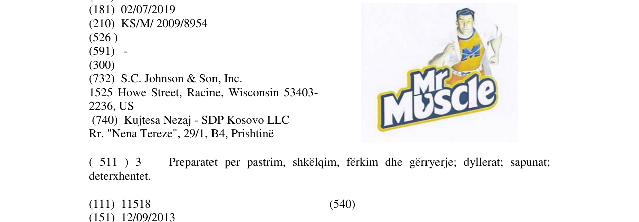 Zëri i markës Mr Muscle në buletin