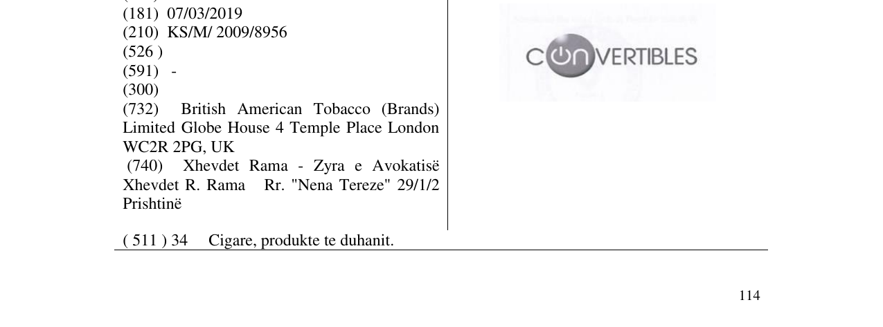 Zëri i markës CONVERTIBLES në buletin
