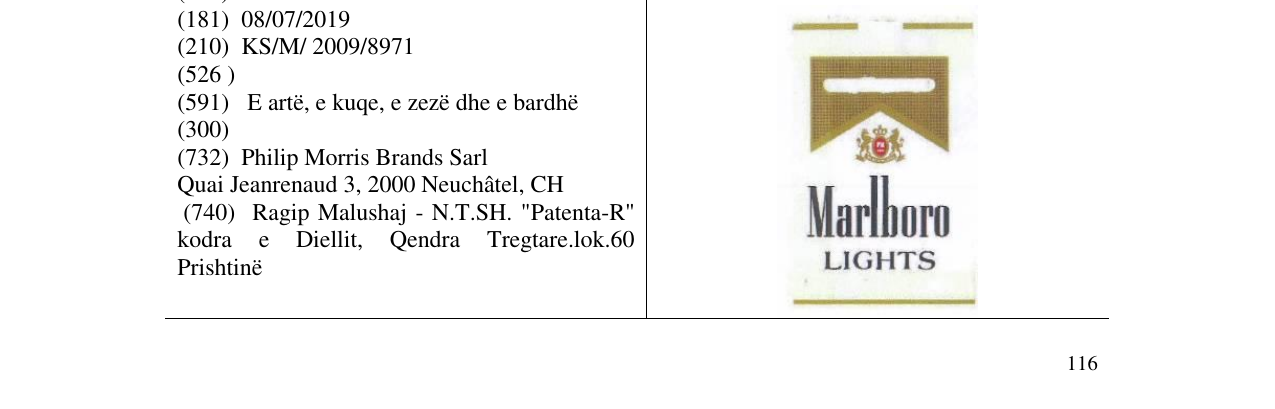 Zëri i markës Marlboro LIGHTS në buletin