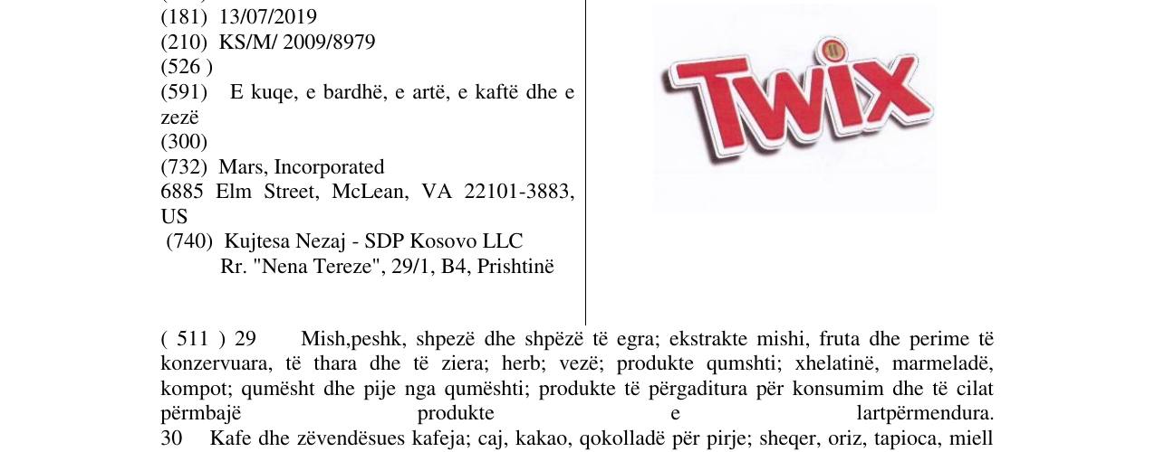 Zëri i markës TWIX në buletin