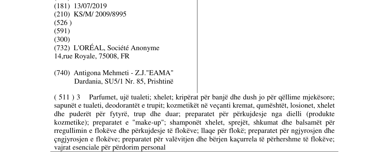 Zëri i markës AERA TEINT në buletin